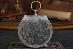 Handmade makeup leather round change coin wallet flowral leather billfold wallet for men women