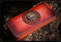 Handmade Leather Tibetan Mens Biker Chain Wallets Cool Long Chain Wallets for Men