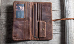 Vintage Leather Long Wallets for men Bifold Men Long Wallets