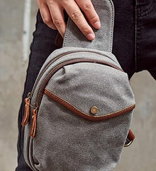 Cool Gray Canvas Mens Sling Bag Chest Bag One Shoulder Packs for men