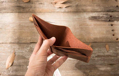 Brown Cool Leather Mens Small Wallet Bifold Vintage Slim billfold Wallet for Men