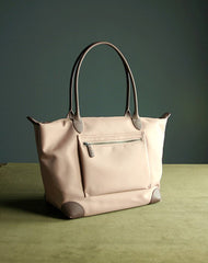 Womens Light Pink Nylon Shoulder Tote Small Pink Nylon Handbag Purse for Ladies