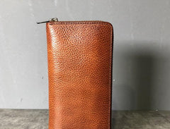 Genuine Leather Mens Cool Long Leather Phone Wallet Zipper Clutch Wallet for Men