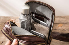 Coffee Leather Mens Sling Bag Sling Shoulder Bag Sling Chest Bag for men