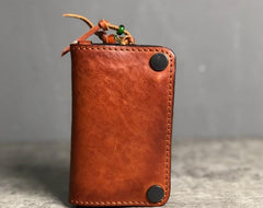 Handamde Genuine Leather Mens Cool Key Wallet Card Slim Wallet Key Holder Car Key Case for Men