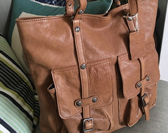Vintage WOMENs Brown Large LEATHER Tote Bag Fashion Tote Purse FOR WOMEN