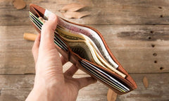 Brown Cool Leather Mens Small Wallet Bifold Vintage Slim billfold Wallet for Men