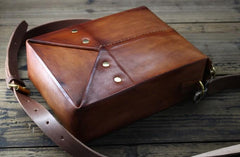 Handmade Vintage Brown Leather Mens Box Bag Shoulder Bag Messenger Bag for Men