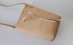 Handmade Leather Beige Womens Bucket Purse Barrel Shoulder Bag for Women