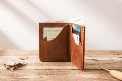 Handmade Leather Mens Small Wallets Bifold Vintage Slim billfold Wallet for Men