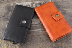 Genuine Leather Mens Cool Long Leather Wallet Cards Clutch Wristlet Wallet for Men