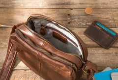 Cool Small Leather Black Mens Messenger Bags Shoulder Bags  for Men