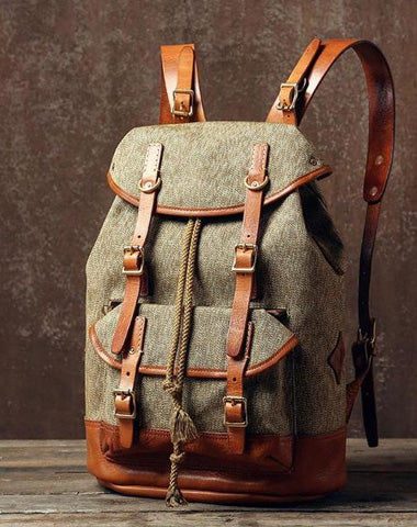 Leather Canvas Mens Cool Backpack Large Travel Backpack Hiking Backpacks for Men