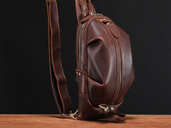 Cool Leather Mens Sling Bag Shoulder Sling Bag Chest Bag for men