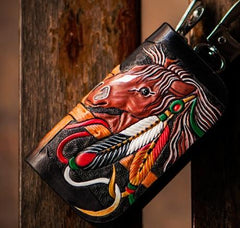 Handmade Leather Biker Mens Cool Car Key Wallet Coin Wallets Pouch Car KeyChain for Men