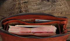 Handmade Genuine Leather Mens Cool Long Wallet Wristlet Bifold Clutch Wallet for Men
