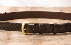 Handmade Cool Braided Leather Mens Belt Leather Belt for Men