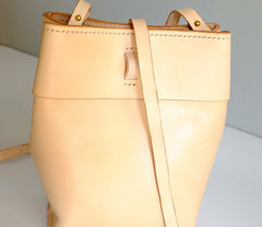 Handmade Leather Beige Womens Bucket Purses Barrel Shoulder Bags for Women