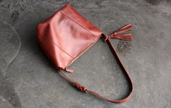 Vintage LEATHER WOMEN Bucket Bag SHOULDER BAG Purse with Tassel FOR WOMEN