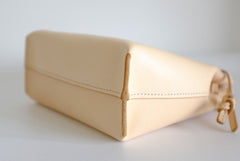 Handmade Leather Beige Womens Handbag Bucket Purse Barrel Bag for Women