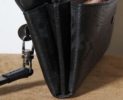 Handmade Leather Mens Clutch Cool Slim Wallet Zipper Clutch Wristlet Wallet for Men