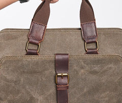 Mens Gray Canvas Briefcase Handbag Work Bag Business Bag for Men