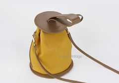 Cute Yellow Leather Womens Mini Bucket Purse Handbag Barrel Shoulder Bag for Women