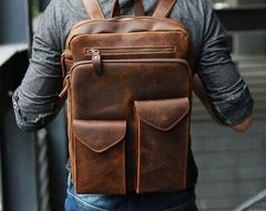 Cool Brown Leather Mens Backpack Travel Backpacks Laptop Backpack for men
