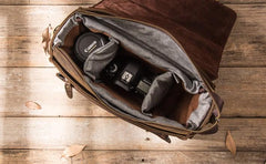 Coffee Vintage Leather Mens Camera Messenger Bag Crossbody Camera Bags for Men