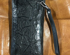 Genuine Leather Mens Cool Long Leather Wallet Biker Wallet Zipper Clutch Wristlet Wallet for Men