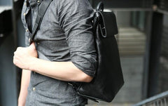 Cool Black Mens Leather Backpack Travel Backpacks Laptop Backpack for men