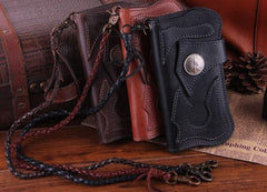 Handmade Genuine Leather Mens Cool Biker Chain Wallet Long Leather Wallet Clutch Wristlet Wallet for Men