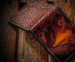 Handmade Leather Eagle Tooled Mens Small Wallet Cool billfold Wallet for Men