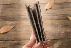 Gray Cool Leather Mens Small Wallet Bifold Vintage Slim billfold Wallet for Men