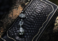 Handmade Leather Mens Chain Biker Wallet Leather Clutch Wallet Cool Long Wallets for Men
