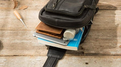 Leather Mens Black Shoulder Sling Backpack Sling Bag Sling Backpack for men