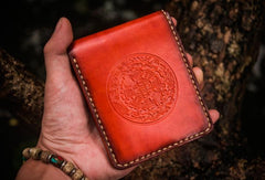 Handmade Leather Tibetan Mens Small Wallet Cool Leather Wallet billfold Wallet for Men