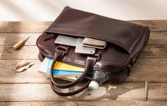 Red Brown Leather Mens Briefcase Work Bag Laptop Bag Business Bag for Men