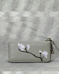 Magnolia Flower Embroidery Pink Leather Magnolia Wristlet Wallet Womens Zip Around Wallets Flowers Magnolia Ladies Zipper Clutch Wallet for Women