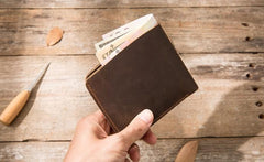Coffee Cool Leather Mens Small Wallet Bifold Vintage Slim billfold Wallet for Men