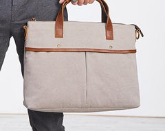 Mens Gray Canvas 14inch Briefcase Handbag Work Bag Business Bag for Men