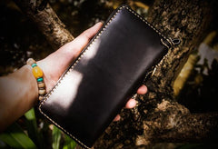 Handmade Leather Acalanatha Mens Tooled Chain Biker Wallet Cool Leather Wallet Long Clutch Wallets for Men