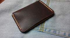 Dark Brown Leather Mens Slim Front Pocket Wallets Leather Cards Wallet for Men