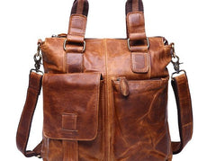 Vintage Coffee Leather Mens Briefcase Laptop Bag Business Bags Work Bag for Men