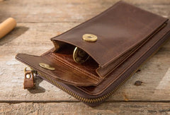Cool Leather Mens Coffee Long Zipper Clutch Wallet Long Wallet for Men