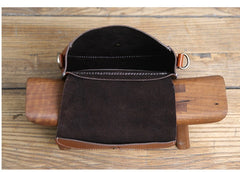 Cute Black LEATHER Flip Side Bag Handmade WOMEN Saddle Phone Crossbody BAG Purse FOR WOMEN