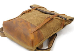 Cool Waxed Canvas Leather Mens Backpacks Canvas Travel Backpack Canvas School Backpack for Men