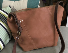 Vintage LEATHER WOMENs Bucket SHOULDER BAG Barrel Crossbody Purse FOR WOMEN