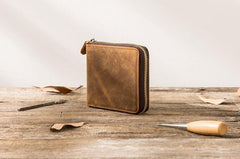 Cool Leather Vintage Mens Small Wallets Zipper billfold Wallets for Men