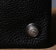 Genuine Leather Mens Cool Biker Chain Wallet Long Leather Wallet Clutch Wristlet Wallet for Men
